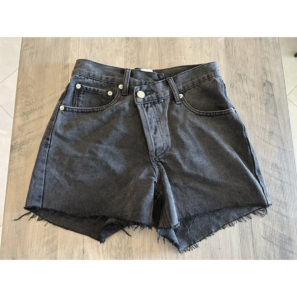 Princess Polly Black Denim Shorts Offset Button Fly Women’s Size 0